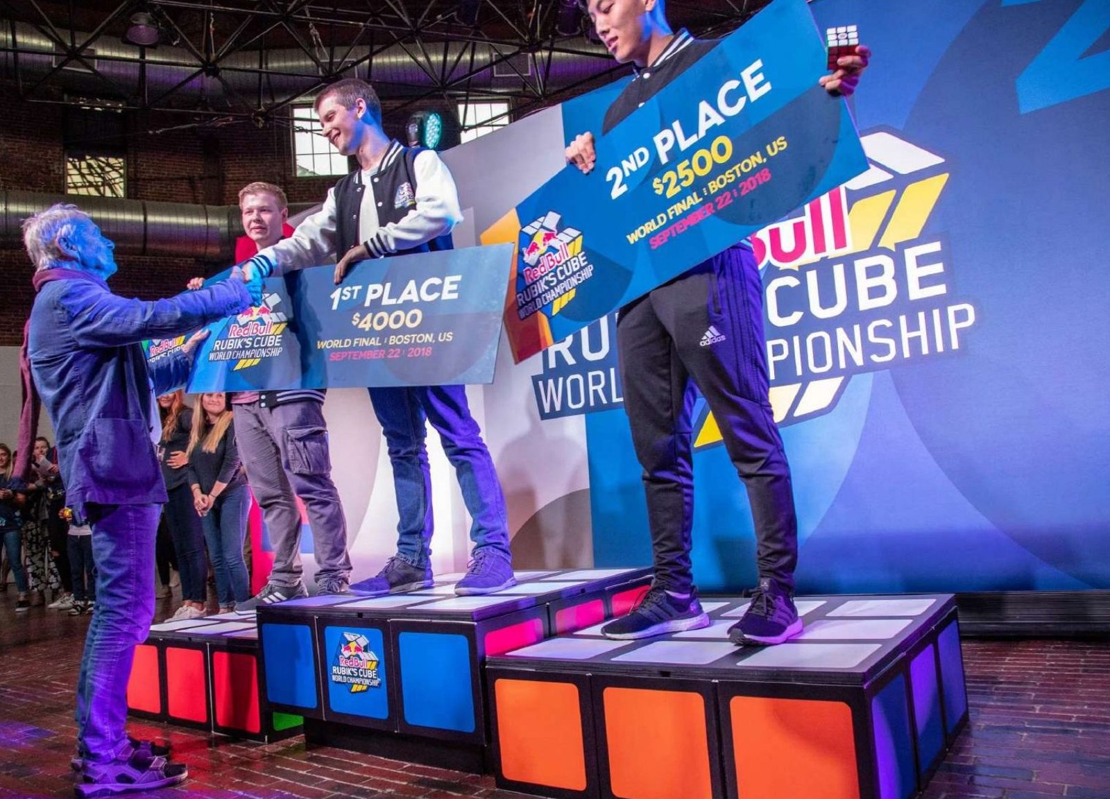 Rubik's Cube World Cup podium ceremony.